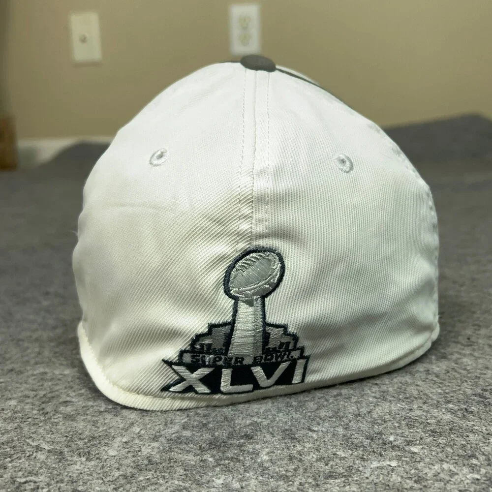 New York Giants Mens Hat One Size Flex White Super Bowl XLVI 2011 Football Cap ^